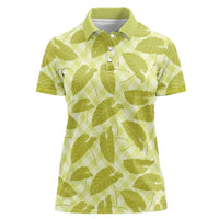Lime Green Hawaii Kalo Palaka Motifs Women Polo Shirt Hawaiian Taro Leaves Elegant Vibes - Polynesian Pride