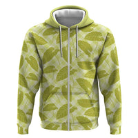 Lime Green Hawaii Kalo Palaka Motifs Zip Hoodie Hawaiian Taro Leaves Elegant Vibes - Polynesian Pride