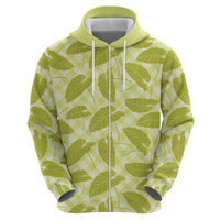 Lime Green Hawaii Kalo Palaka Motifs Zip Hoodie Hawaiian Taro Leaves Elegant Vibes - Polynesian Pride