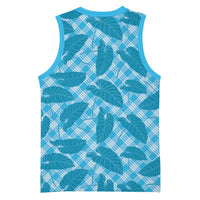 Blue Hawaii Kalo Palaka Motifs Basketball Jersey Hawaiian Taro Leaves Elegant Vibes - Polynesian Pride