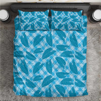 Blue Hawaii Kalo Palaka Motifs Bedding Set Hawaiian Taro Leaves Elegant Vibes - Polynesian Pride