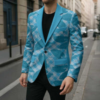 Blue Hawaii Kalo Palaka Motifs Blazer Hawaiian Taro Leaves Elegant Vibes - Polynesian Pride