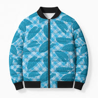 Blue Hawaii Kalo Palaka Motifs Bomber Puffer Jacket Hawaiian Taro Leaves Elegant Vibes - Polynesian Pride