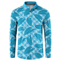 Blue Hawaii Kalo Palaka Motifs Button Sweatshirt Hawaiian Taro Leaves Elegant Vibes - Polynesian Pride
