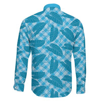 Blue Hawaii Kalo Palaka Motifs Family Matching Long Sleeve Bodycon Dress and Hawaiian Shirt Hawaiian Taro Leaves Elegant Vibes - Polynesian Pride