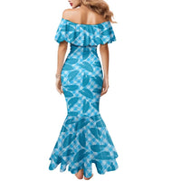 Blue Hawaii Kalo Palaka Motifs Family Matching Mermaid Dress and Hawaiian Shirt Hawaiian Taro Leaves Elegant Vibes - Polynesian Pride