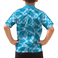 Blue Hawaii Kalo Palaka Motifs Family Matching Off The Shoulder Long Sleeve Dress and Hawaiian Shirt Hawaiian Taro Leaves Elegant Vibes - Polynesian Pride