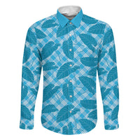 Blue Hawaii Kalo Palaka Motifs Family Matching Off The Shoulder Long Sleeve Dress and Hawaiian Shirt Hawaiian Taro Leaves Elegant Vibes - Polynesian Pride