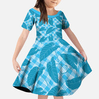Blue Hawaii Kalo Palaka Motifs Family Matching Off Shoulder Maxi Dress and Hawaiian Shirt Hawaiian Taro Leaves Elegant Vibes - Polynesian Pride