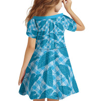 Blue Hawaii Kalo Palaka Motifs Family Matching Off Shoulder Short Dress and Hawaiian Shirt Hawaiian Taro Leaves Elegant Vibes - Polynesian Pride