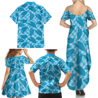 Blue Hawaii Kalo Palaka Motifs Family Matching Summer Maxi Dress and Hawaiian Shirt Hawaiian Taro Leaves Elegant Vibes - Polynesian Pride
