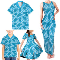 Blue Hawaii Kalo Palaka Motifs Family Matching Tank Maxi Dress and Hawaiian Shirt Hawaiian Taro Leaves Elegant Vibes - Polynesian Pride