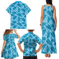 Blue Hawaii Kalo Palaka Motifs Family Matching Tank Maxi Dress and Hawaiian Shirt Hawaiian Taro Leaves Elegant Vibes - Polynesian Pride