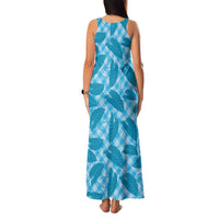 Blue Hawaii Kalo Palaka Motifs Family Matching Tank Maxi Dress and Hawaiian Shirt Hawaiian Taro Leaves Elegant Vibes - Polynesian Pride