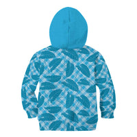 Blue Hawaii Kalo Palaka Motifs Kid Hoodie Hawaiian Taro Leaves Elegant Vibes - Polynesian Pride