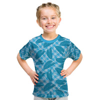 Blue Hawaii Kalo Palaka Motifs Kid T Shirt Hawaiian Taro Leaves Elegant Vibes - Polynesian Pride