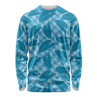 Blue Hawaii Kalo Palaka Motifs Long Sleeve Shirt Hawaiian Taro Leaves Elegant Vibes - Polynesian Pride