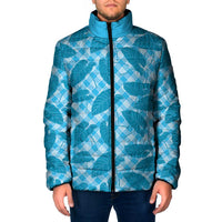 Blue Hawaii Kalo Palaka Motifs Padded Jacket Hawaiian Taro Leaves Elegant Vibes - Polynesian Pride