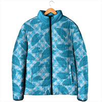 Blue Hawaii Kalo Palaka Motifs Padded Jacket Hawaiian Taro Leaves Elegant Vibes - Polynesian Pride