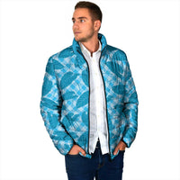 Blue Hawaii Kalo Palaka Motifs Padded Jacket Hawaiian Taro Leaves Elegant Vibes - Polynesian Pride