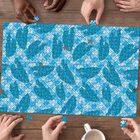 Blue Hawaii Kalo Palaka Motifs Puzzle Hawaiian Taro Leaves Elegant Vibes - Polynesian Pride