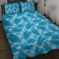 Blue Hawaii Kalo Palaka Motifs Quilt Bed Set Hawaiian Taro Leaves Elegant Vibes - Polynesian Pride