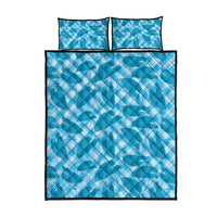 Blue Hawaii Kalo Palaka Motifs Quilt Bed Set Hawaiian Taro Leaves Elegant Vibes - Polynesian Pride