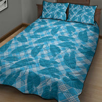 Blue Hawaii Kalo Palaka Motifs Quilt Bed Set Hawaiian Taro Leaves Elegant Vibes - Polynesian Pride