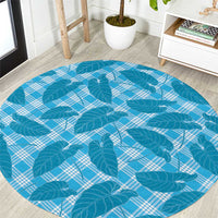 Blue Hawaii Kalo Palaka Motifs Round Carpet Hawaiian Taro Leaves Elegant Vibes - Polynesian Pride