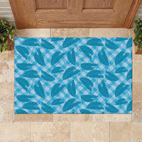 Blue Hawaii Kalo Palaka Motifs Rubber Doormat Hawaiian Taro Leaves Elegant Vibes - Polynesian Pride