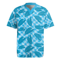 Blue Hawaii Kalo Palaka Motifs Rugby Jersey Hawaiian Taro Leaves Elegant Vibes - Polynesian Pride