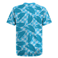 Blue Hawaii Kalo Palaka Motifs Rugby Jersey Hawaiian Taro Leaves Elegant Vibes - Polynesian Pride