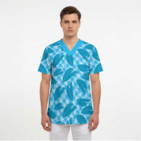Blue Hawaii Kalo Palaka Motifs Scrub Top Hawaiian Taro Leaves Elegant Vibes - Polynesian Pride