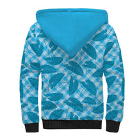 Blue Hawaii Kalo Palaka Motifs Sherpa Hoodie Hawaiian Taro Leaves Elegant Vibes - Polynesian Pride