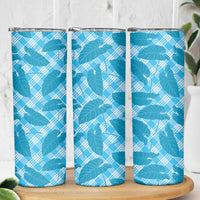Blue Hawaii Kalo Palaka Motifs Skinny Tumbler Hawaiian Taro Leaves Elegant Vibes - Polynesian Pride