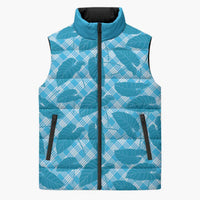 Blue Hawaii Kalo Palaka Motifs Sleeveless Puffer Jacket Hawaiian Taro Leaves Elegant Vibes - Polynesian Pride