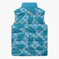 Blue Hawaii Kalo Palaka Motifs Sleeveless Puffer Jacket Hawaiian Taro Leaves Elegant Vibes - Polynesian Pride