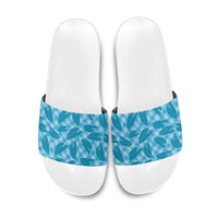 Blue Hawaii Kalo Palaka Motifs Slide Sandals Hawaiian Taro Leaves Elegant Vibes - Polynesian Pride