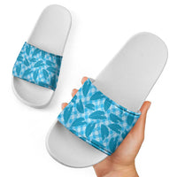 Blue Hawaii Kalo Palaka Motifs Slide Sandals Hawaiian Taro Leaves Elegant Vibes - Polynesian Pride