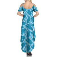 Blue Hawaii Kalo Palaka Motifs Summer Maxi Dress Hawaiian Taro Leaves Elegant Vibes - Polynesian Pride