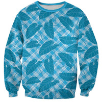 Blue Hawaii Kalo Palaka Motifs Sweatshirt Hawaiian Taro Leaves Elegant Vibes - Polynesian Pride