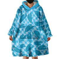 Blue Hawaii Kalo Palaka Motifs Wearable Blanket Hoodie Hawaiian Taro Leaves Elegant Vibes - Polynesian Pride