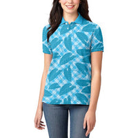 Blue Hawaii Kalo Palaka Motifs Women Polo Shirt Hawaiian Taro Leaves Elegant Vibes - Polynesian Pride
