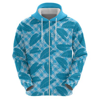 Blue Hawaii Kalo Palaka Motifs Zip Hoodie Hawaiian Taro Leaves Elegant Vibes - Polynesian Pride