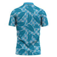 Blue Hawaii Kalo Palaka Motifs Zipper Polo Shirt Hawaiian Taro Leaves Elegant Vibes - Polynesian Pride