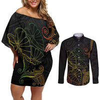 Aloha Hawaii Kalo Couples Matching Off Shoulder Short Dress and Long Sleeve Button Shirt Reggae Taro Polynesian Pattern - Polynesian Pride