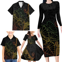 Aloha Hawaii Kalo Family Matching Long Sleeve Bodycon Dress and Hawaiian Shirt Reggae Taro Polynesian Pattern - Polynesian Pride