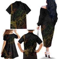 Aloha Hawaii Kalo Family Matching Off The Shoulder Long Sleeve Dress and Hawaiian Shirt Reggae Taro Polynesian Pattern - Polynesian Pride