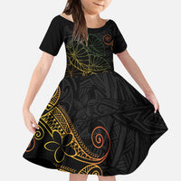 Aloha Hawaii Kalo Family Matching Puletasi and Hawaiian Shirt Reggae Taro Polynesian Pattern LT14 Daughter's Dress Black - Polynesian Pride