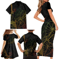 Aloha Hawaii Kalo Family Matching Short Sleeve Bodycon Dress and Hawaiian Shirt Reggae Taro Polynesian Pattern - Polynesian Pride